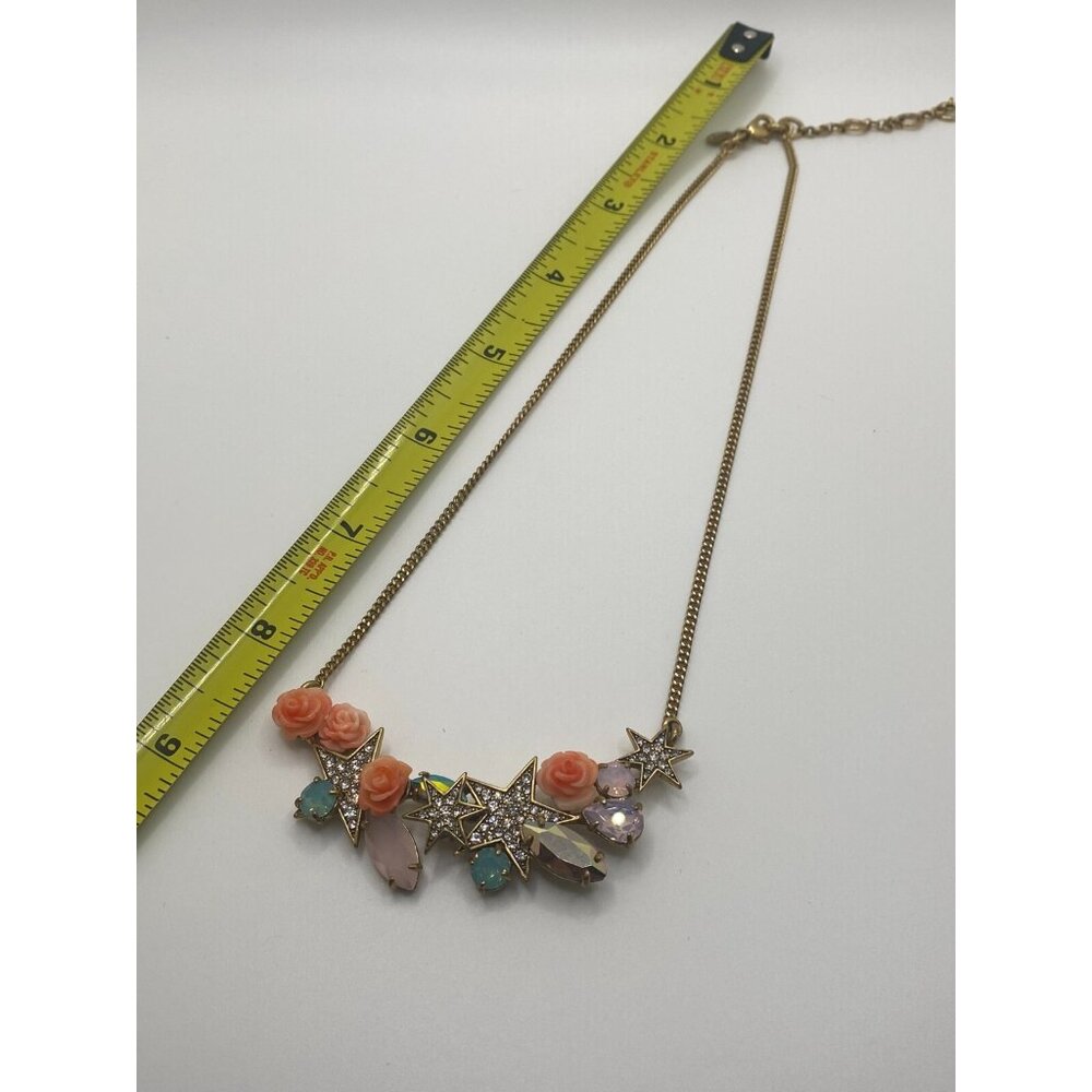 J Crew Necklace Rhinestone Star Peach Rose Green Aurora Borealis Opaque Crystals - Picture 6 of 6